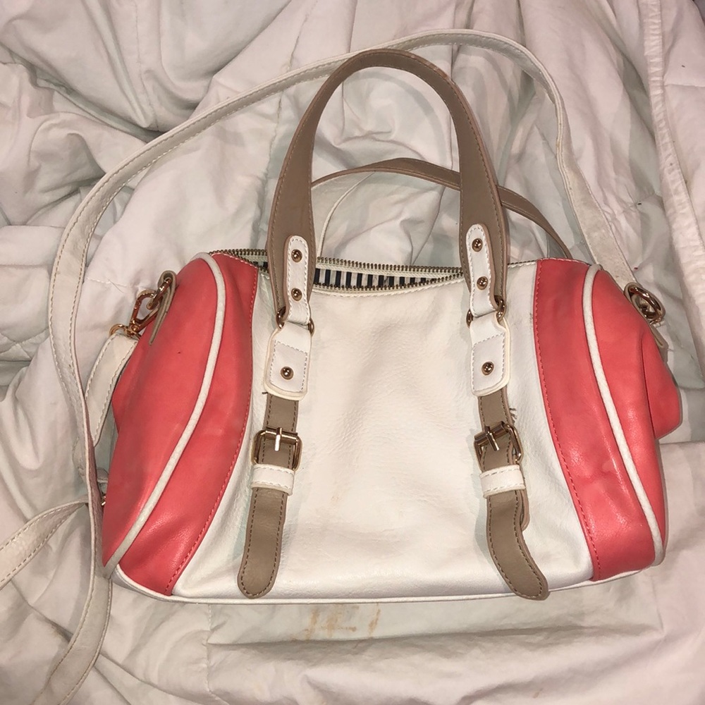 Charming Charlie crossbody dark peach, cream & tan